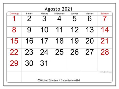 L'elenco completo dei giorni festivi e delle ricorrenze presenti nel. Calendario "62DS" agosto de 2021 para imprimir - Michel ...
