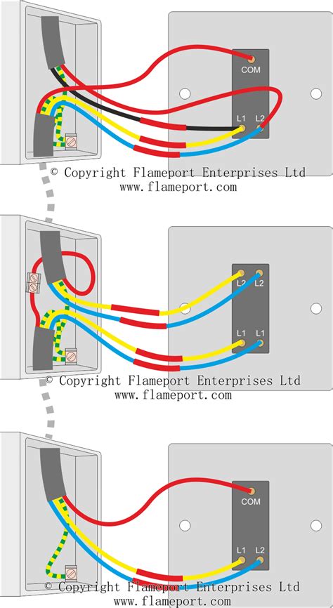 Explanation and diagrams for wiring two way lighting circuits using three core cable, junction boxes, connecting a ceiling rose and wiring metal switches. 2 Way Lighting Circuit Wiring Diagram