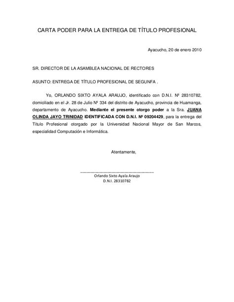 Carta Poder Para La Entrega De Título Profesional