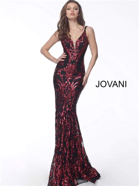 Jovani 63350 Metallic Sequined Plunging Long Gown Prom Dresses