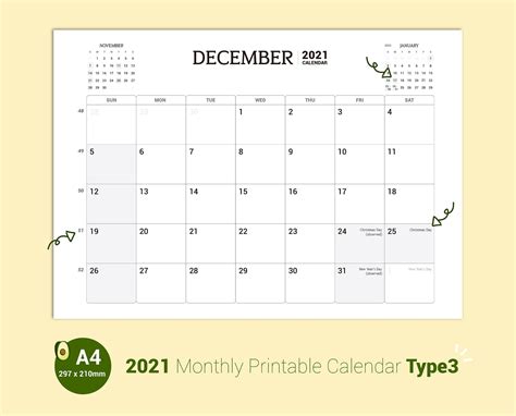 2021 Calendario Imprimible Calendario Mensual Calendario Etsy Gambaran