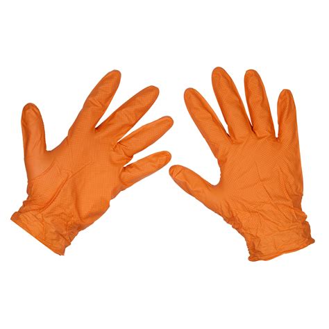 Orange Diamond Grip Extra Thick Nitrile Powder Free Gloves Large Pack