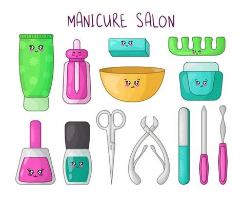 Los stickers son otra opción si quieres llevar algún dibujo preferido en tus uñas. Set De Dibujos Animados De Productos De Manicura Kawaii ...