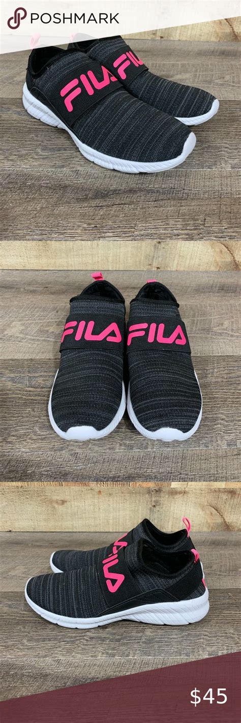 Fila Womens Sz 7 Slip On Athletic Shoe Black Pink Black Shoes Black