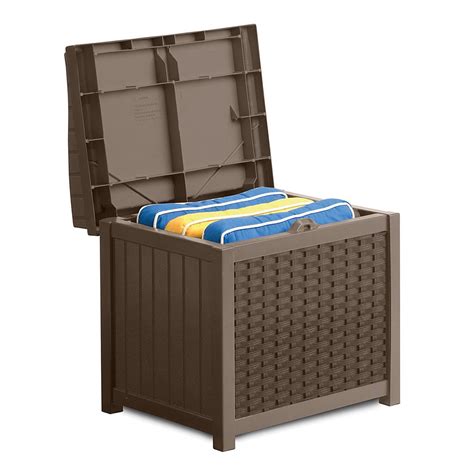 Suncast Gallon Outdoor Resin Wicker Deck Storage Box With Seat Java Brown EBay
