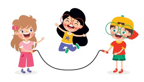 Niños De Dibujos Animados Jugando A Saltar La Cuerda 13480726 Vector En