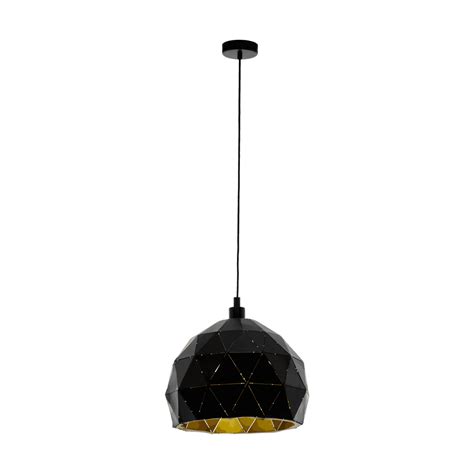 Eglo Lighting 97845 Roccaforte Single Light Ceiling Pendant In Black Finish And Gold Inner Shade