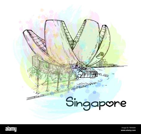 Hand Drawn Sketch Style Singapore City Skyline With Artscience Museum