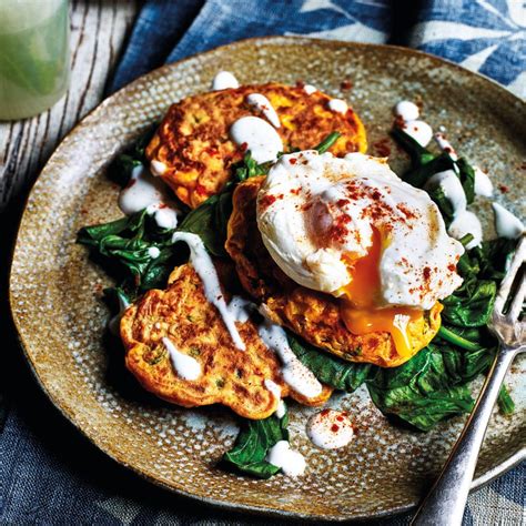 Spiced Corn Fritters With Spinach And Poached Eggs Healthy Recipe Ww Uk