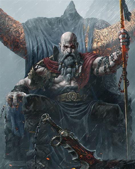 God Of War Fanart Exhibits The Mighty Kratos Upon His Throne