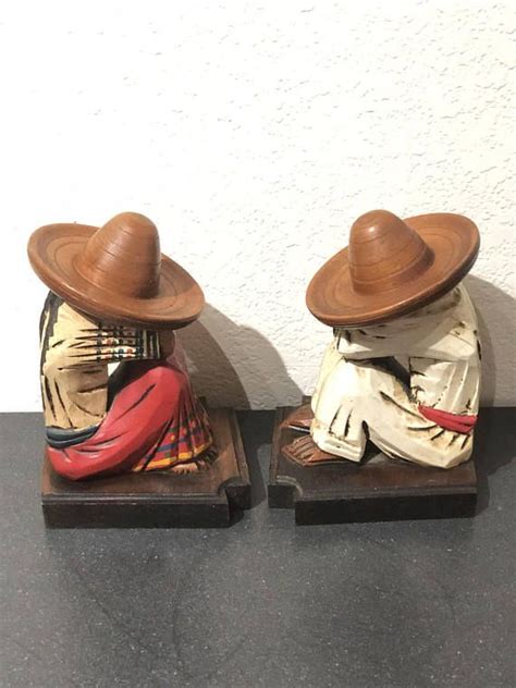 Vintage Handmade Mexican Fiesta Siesta Man And Woman Bookends Vintage