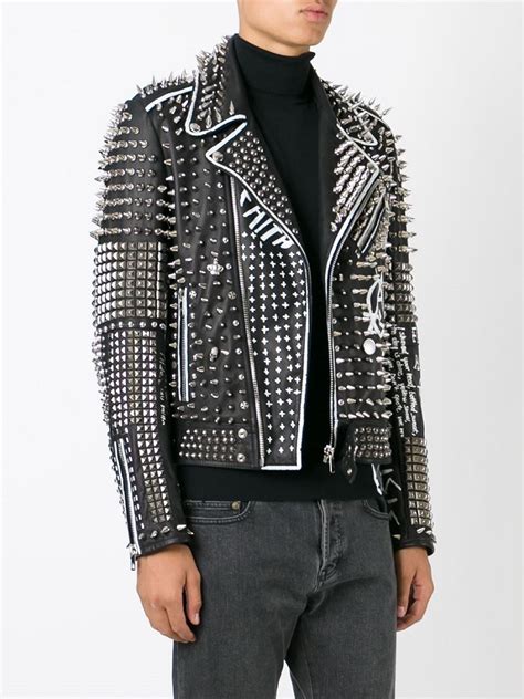New Handmade Black Color Handmade Silver Studded Mens Leather Jacket