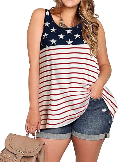 Amazon Com YONYWA Th Of July Women American Flag Plus Size Tank Top Summer Sleeveless Stars