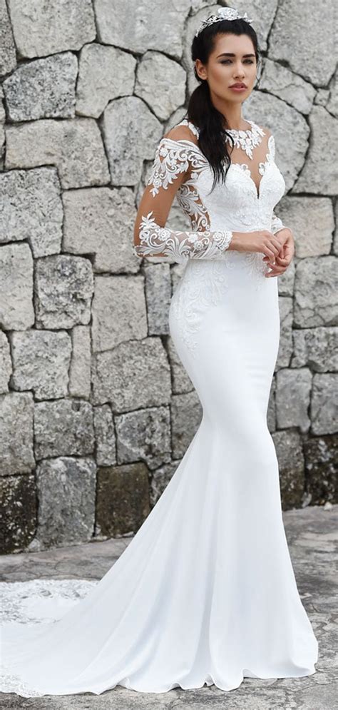 [162 59] Amazing Tulle And Acetate Satin Jewel Neckline Mermaid Wedding Dress With Lace Appliques