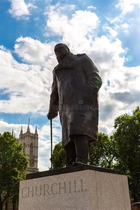 Statue Of Winston Churchill In Parliament Square In London Uk
