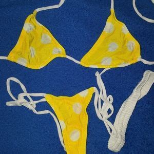 Handmade By Fluid Designs Swim Itsy Bitsy Teeny Yellow Polka Dot Bikini Lot Poshmark