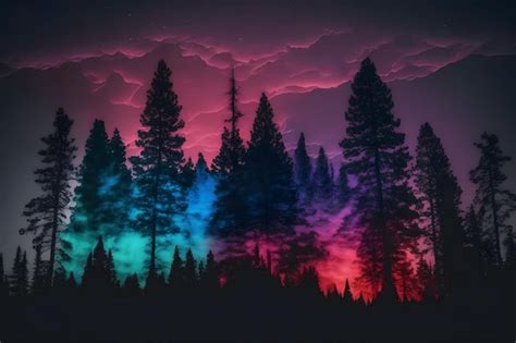 Premium Ai Image Beautiful Winter Forest At Night And Northern Lights