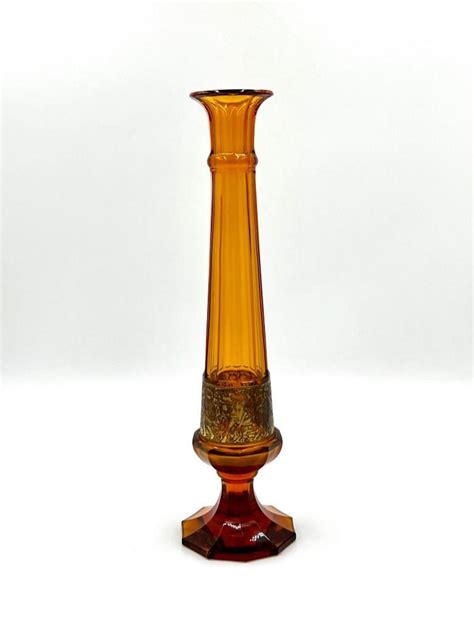 Sold Price Moser Amber Tall Vase With Acid Etched Decoration July 6 0122 10 00 Am Edt