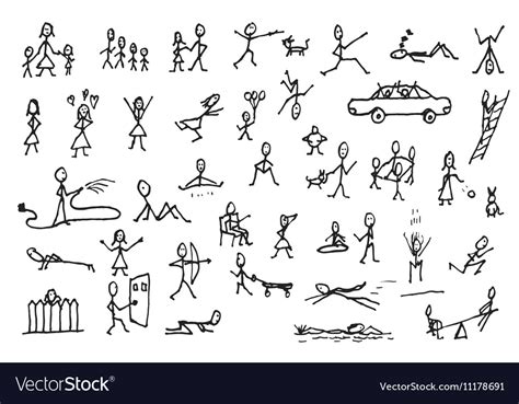 Set Of Stick Figures In Motions Royalty Free Vector Image