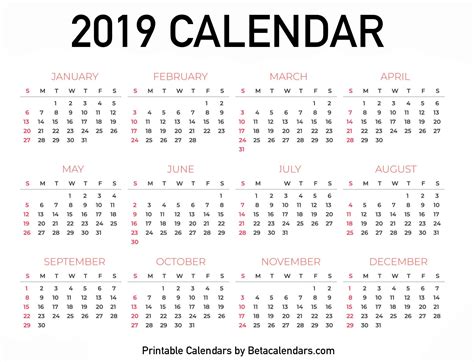 2019 Calendar Beta Calendars