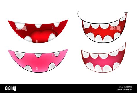 Cartoon Smile Mouth Lips With Teeth Set Vector Mesh Illustration