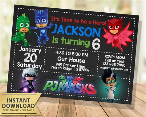 Pj Masks Invitation My Party Templates