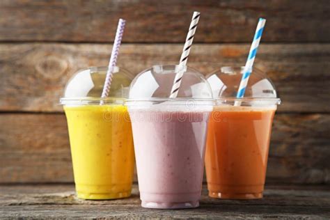 Smoothie In Plastic Cups Stock Photo Image Of Cutout 103727116