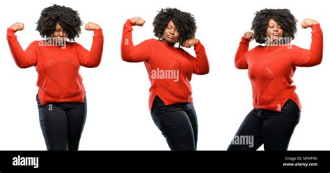 Young Beautiful African Plus Size Model Showing Biceps Expressing