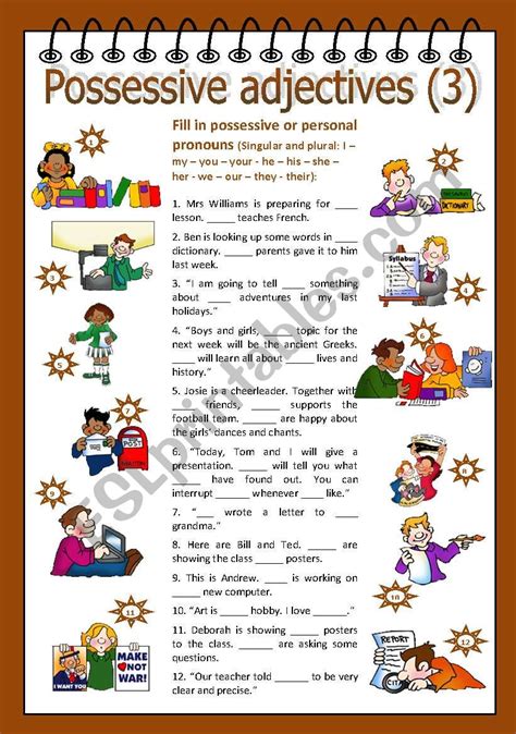Possessive Adjectives Exercises Printable Esl Worksheets Image