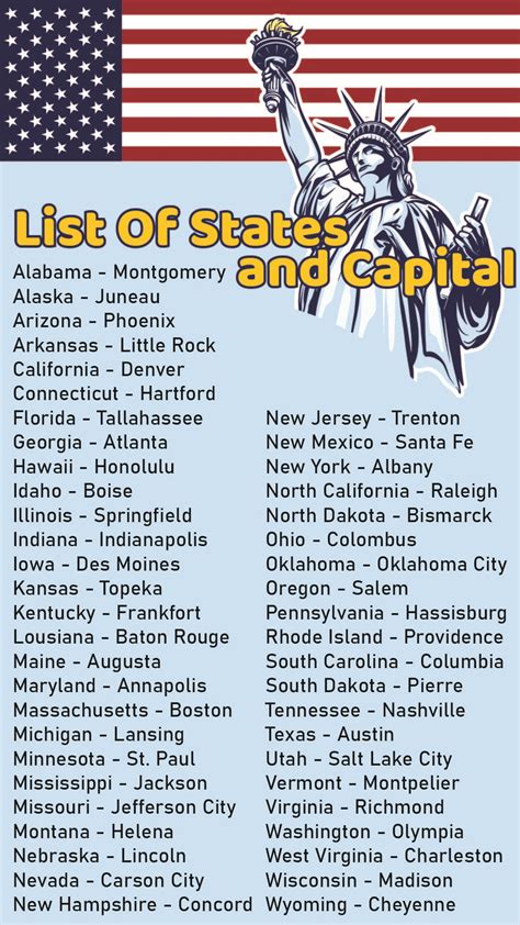 States And Capitals Printable List Printable World Holiday