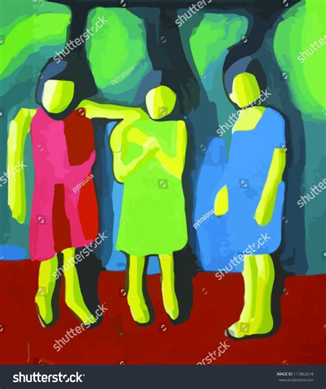 Three Girls Painting Stock Vector Royalty Free 117862618 Shutterstock