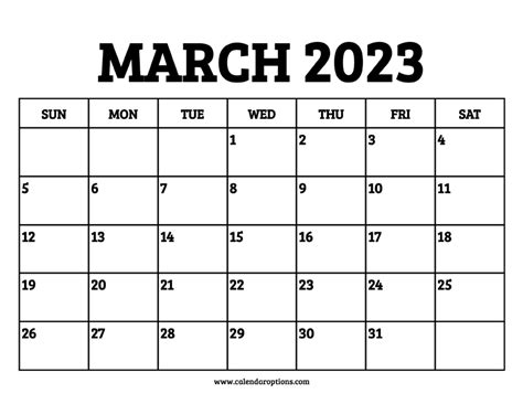 March 2023 Calendar Printable Calendar Options