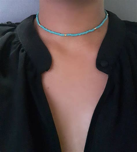 Turquoise Choker Seed Choker Turquoise Bead Necklace Boho Etsy