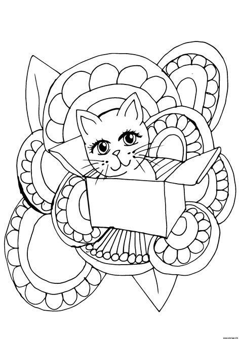 Coloriage Cute Chat Adulte Boite Dessin Adulte à Imprimer