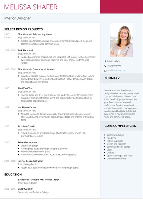 Interior Design Resume Template Free