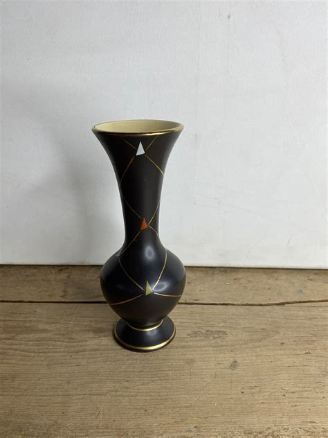Vintage Marzi And Remy West Germany Pottery Tall Vase Black With Etsy Uk