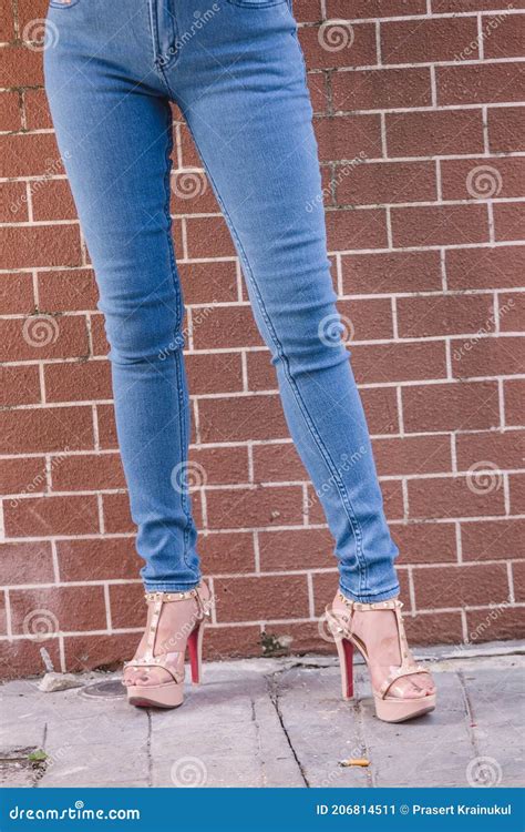 happy asia woman in bright skinny jeans sky blue jeans stock image image of beautiful