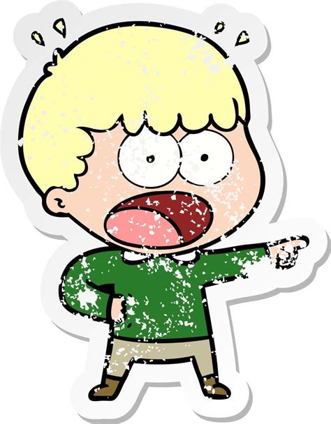 Distressed Sticker Of A Cartoon Shocked Man Pointing 10439324 Vector
