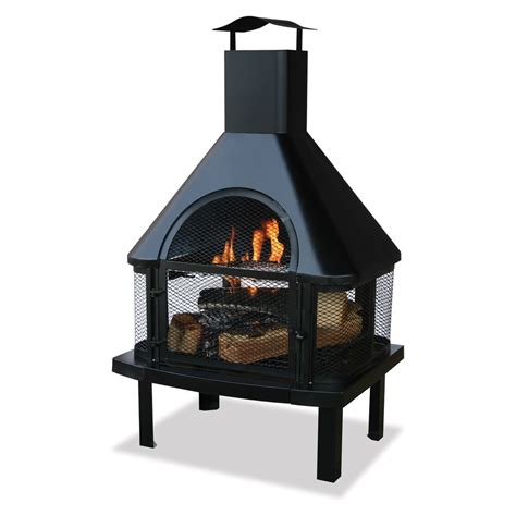 Black Steel Outdoor Wood Burning Fireplace At