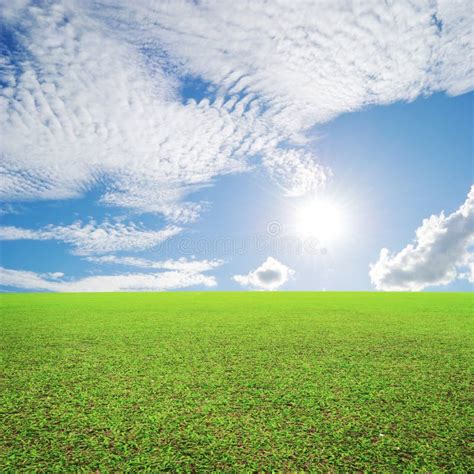 Grass Fields And Sun Sky With Beautiful Cloud Stock Image Image Of
