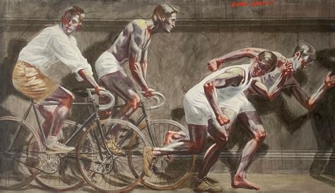 Mark Beard Frieze With Two Athletes On Bikes Oil Painting By Mark