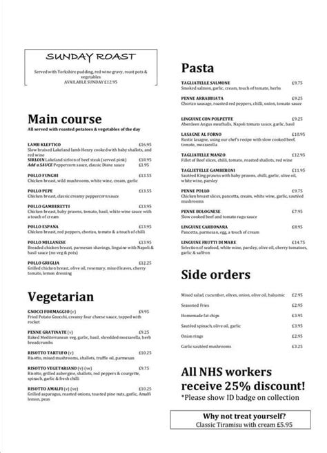 Menu At San Marino Restaurant Bolton