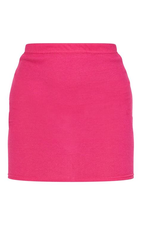 Hot Pink Ribbed Mini Skirt Prettylittlething Aus