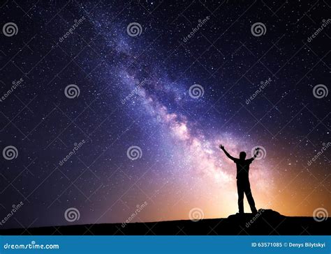 Milky Way Night Sky And Silhouette Of A Man Stock Image Image Of