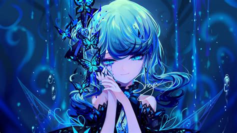 Blue Hair Girl Butterflies Anime HD Anime Girl Wallpapers HD