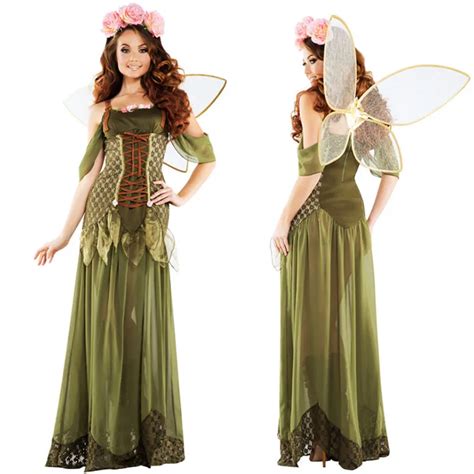 Adult Green Elf Cosplay Dress Forest Fairy Tinkerbell Costume Women