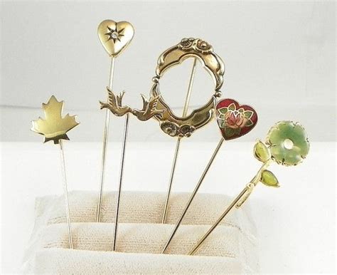 Vintage Collection Of Six Gold Tone Stick Pins Vintage Collection