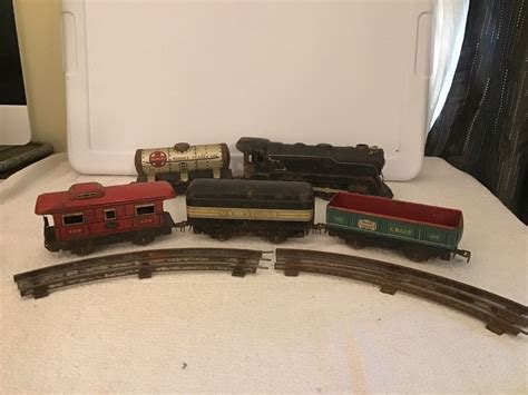 Vintage Marx Toys Tin Wind Up Train Set W Tracks New York Central Rock