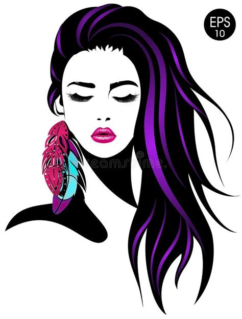 Woman Vector Portrait Of Pretty Girl With Color Feathers Stock Vector