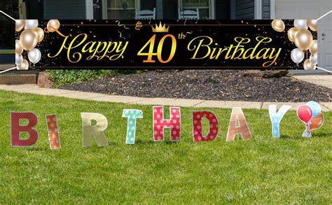 Mocossmy Happy 40th Birthday Yard Banner98x16 Ft Large